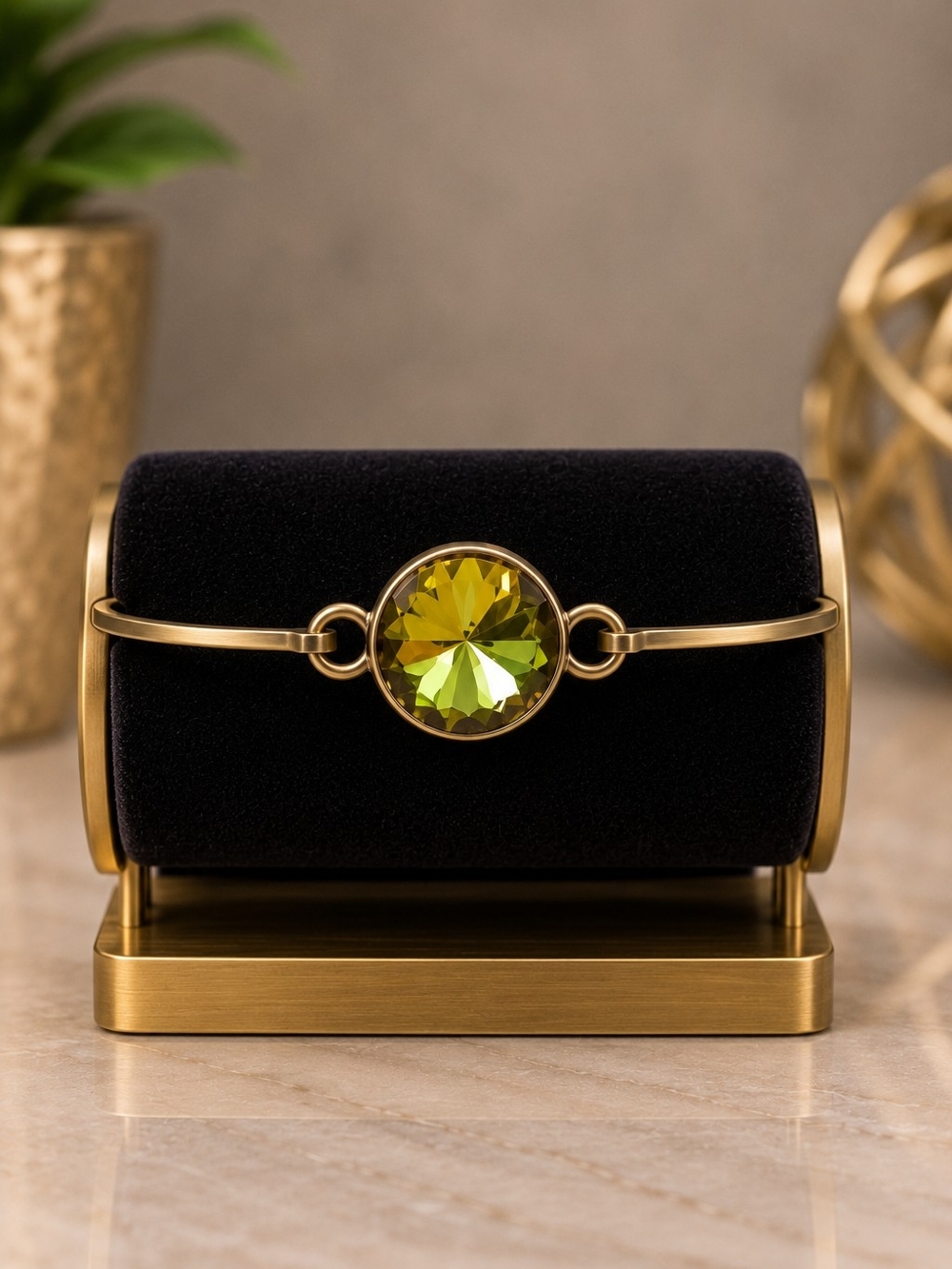 Plunder Gold-Tone Necklace, Earrings & Bracelet with Olive Green Crystals - Picture 4 of 5